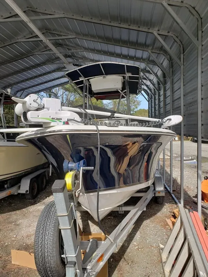 Boat under a covered shed