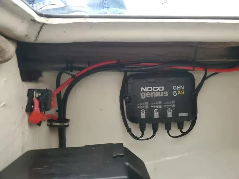 NOCO onboard charger mounted in a hatch