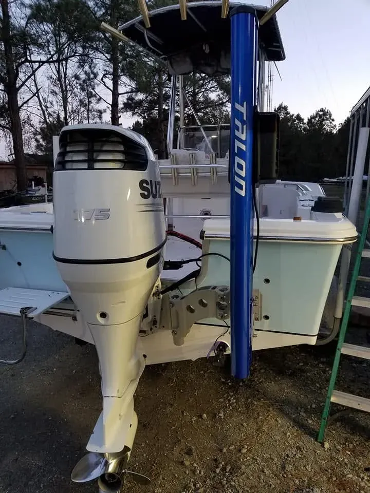 Outboard engine on a boat transom