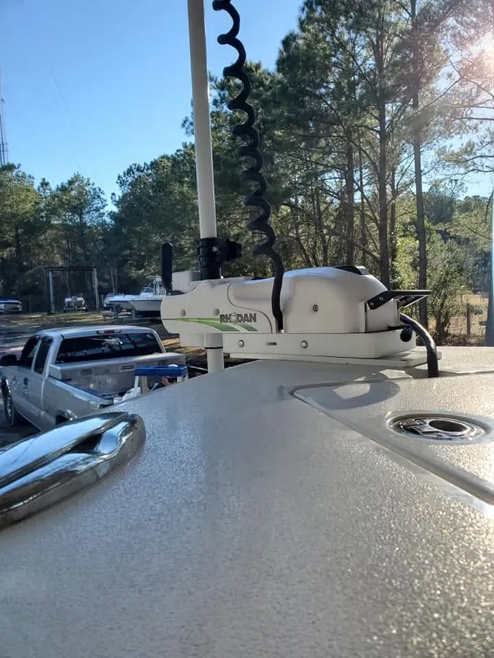 Bow-mounted trolling motor at the shop